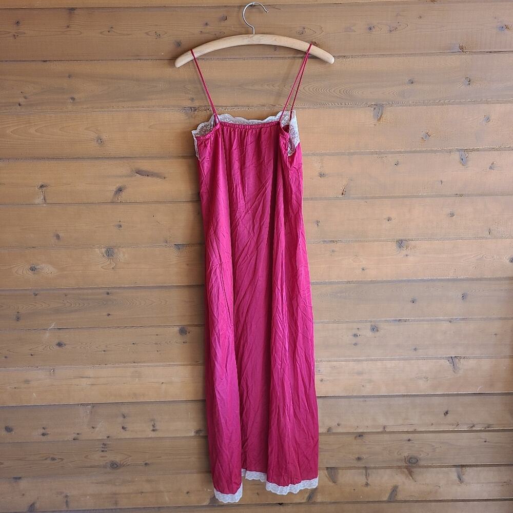 Vintage Dress Slip Lingerie Nightgown Burgundy Lace Medium Cover Up Maxi Pinup - Picture 7 of 8